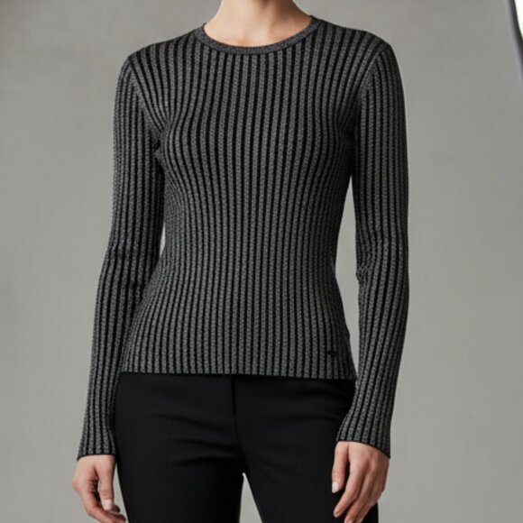 $448 TORY BURCH lurex stripe crew neck sweater L hip logo - Picture 1 of 12